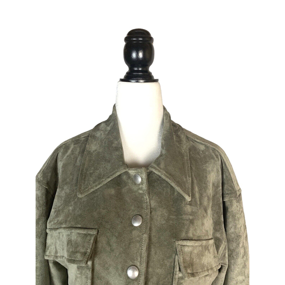 BlankNyc Faux Suede Crop Trucker Jacket In Rosemary - Picture 8 of 13